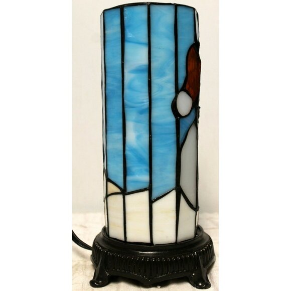 Stained Glass Snowman Lamp Blue White Scene Accent Christmas Hat Scarf Orange - Picture 5 of 8